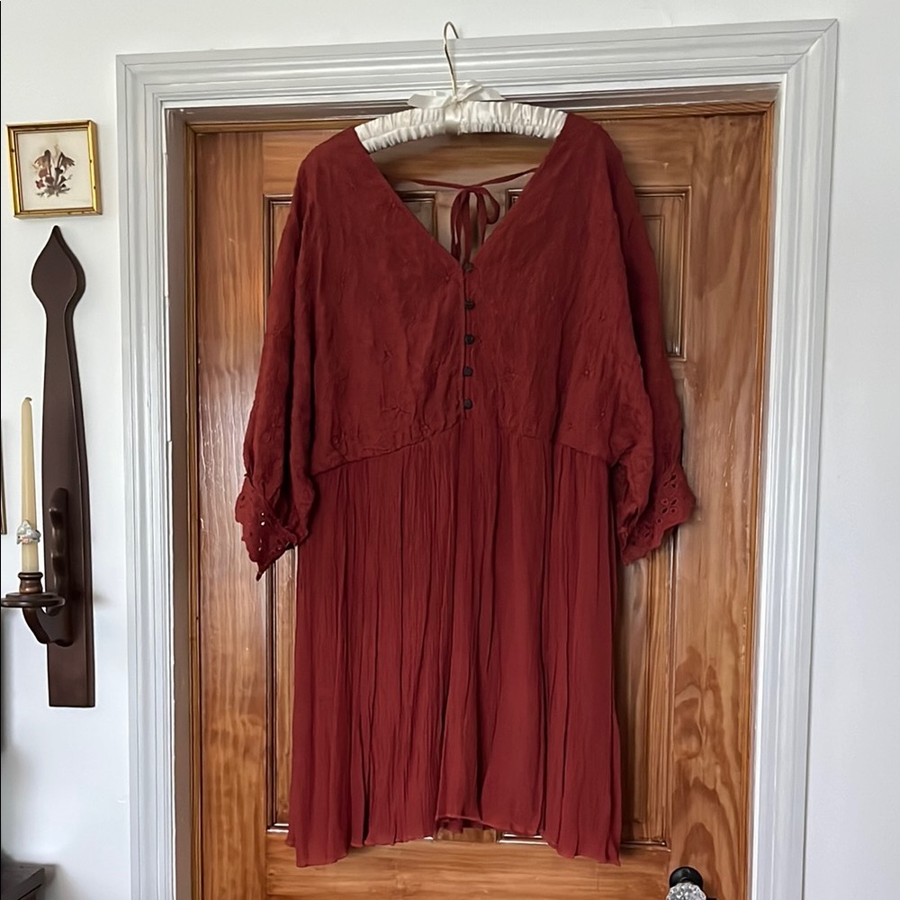Boho Relaxed Buttoned Floral Embroidered Dress
